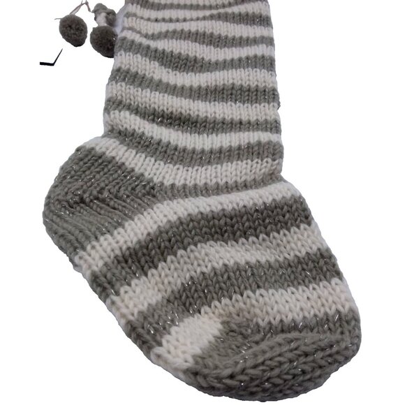 West Elm Striped Knit Wool Christmas Holiday Stocking Grey Handcrafted Nepal - Picture 4 of 9